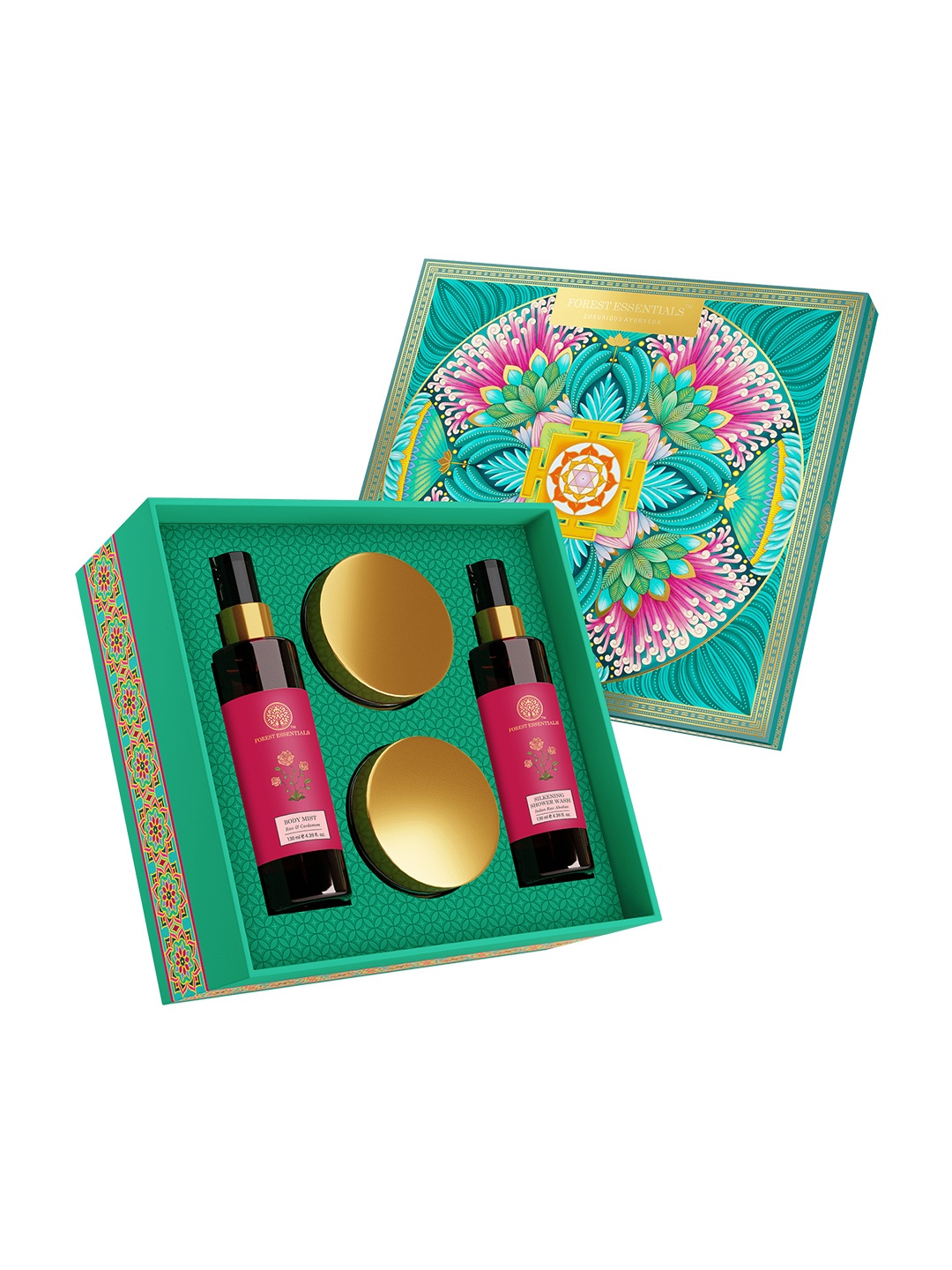

Forest Essentials 4 Piece Energising Ritual Gift Box Indian Rose Absolute Body Care, Multi