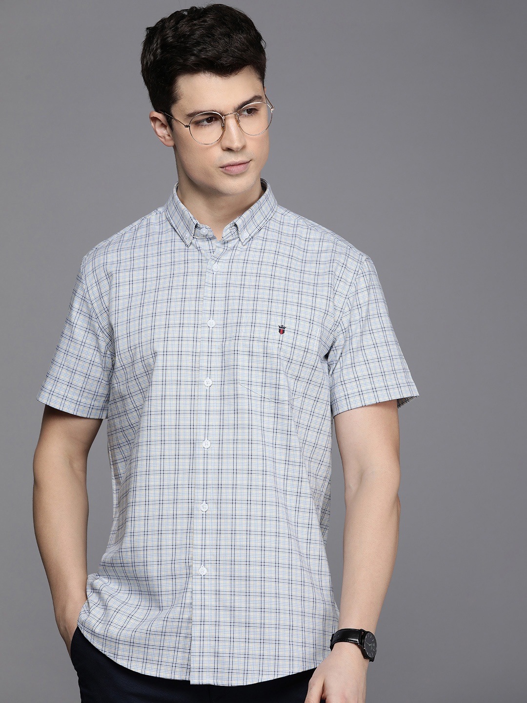 

Louis Philippe Sport Pure Cotton Slim Fit Checked Casual Shirt, Blue