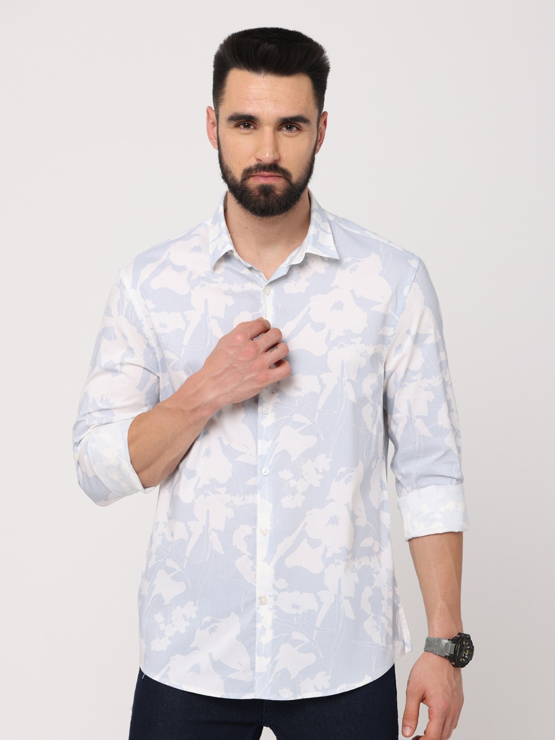 

FLY 69 Premium Slim Fit Abstract Printed Pure Cotton Casual Shirt, Blue