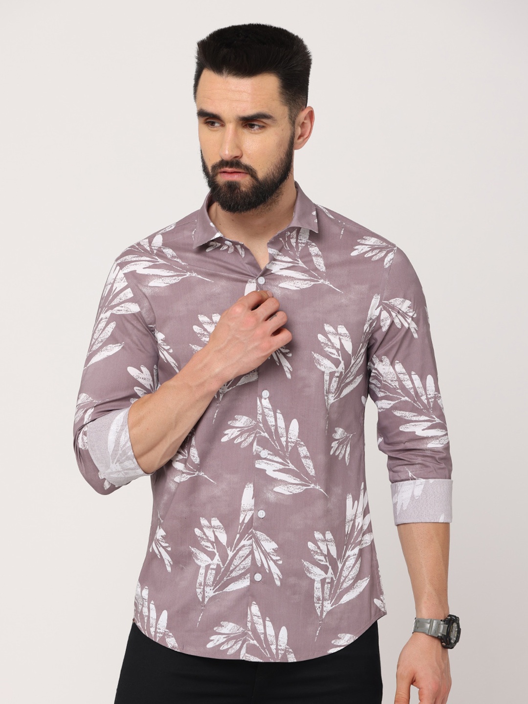 

FLY 69 Premium Slim Fit Floral Printed Pure Cotton Casual Shirt, Lavender