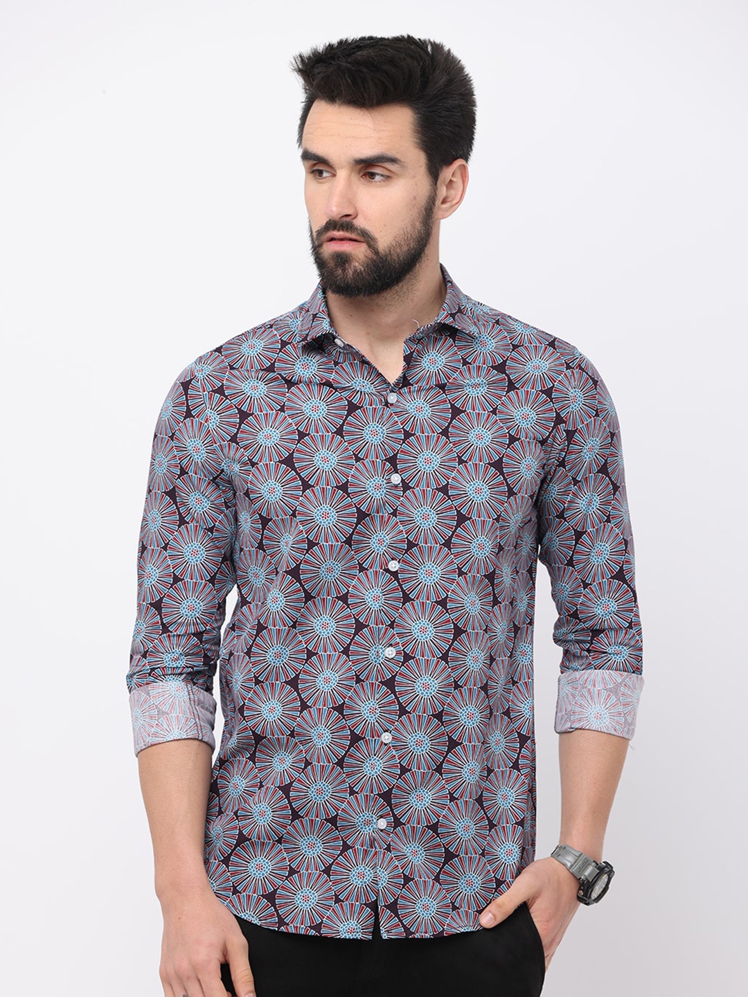 

FLY 69 Premium Slim Fit Floral Printed Pure Cotton Casual Shirt, Maroon