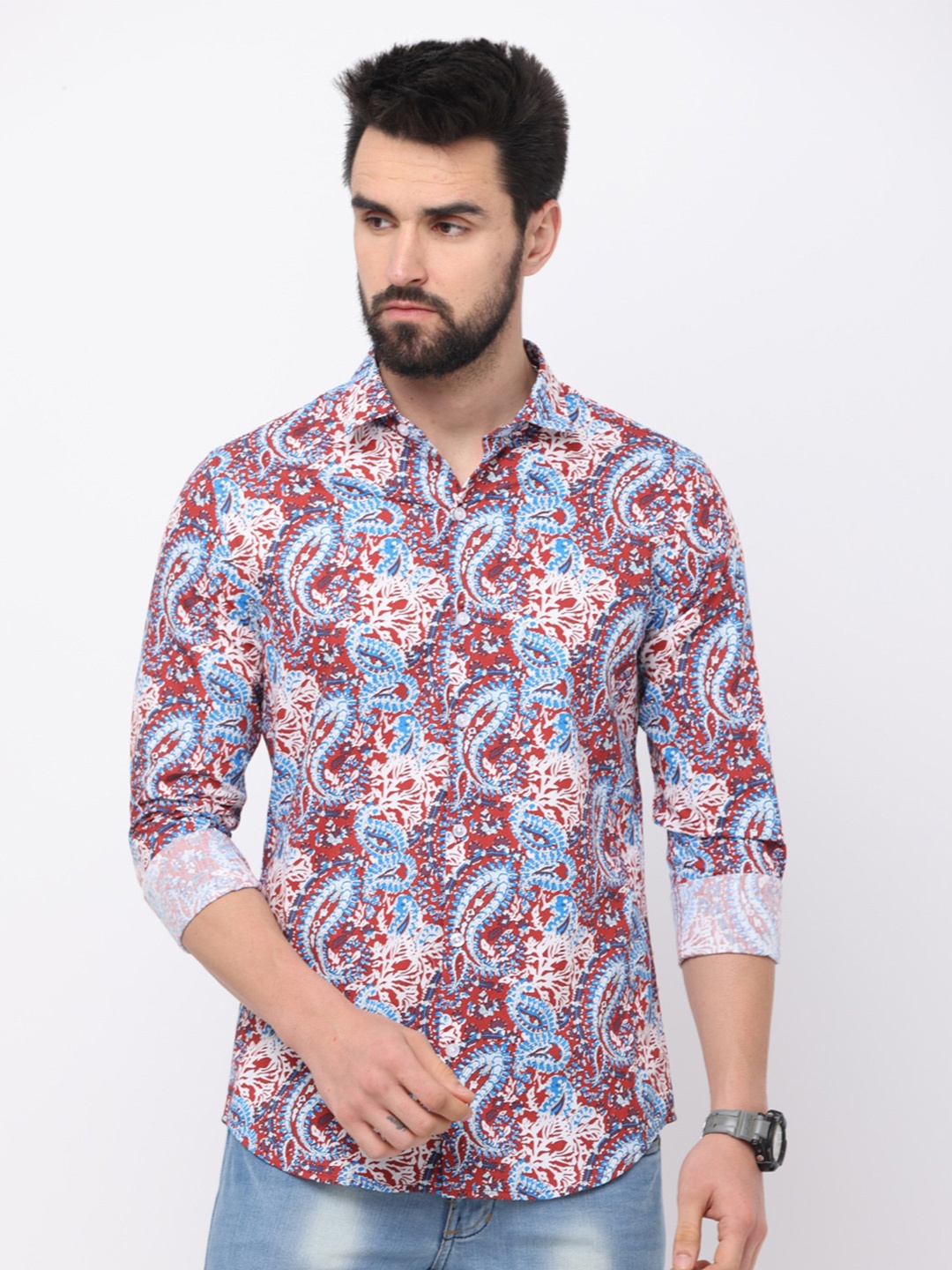 

FLY 69 Floral Printed Cotton Premium Slim Fit Opaque Casual Shirt, Rust