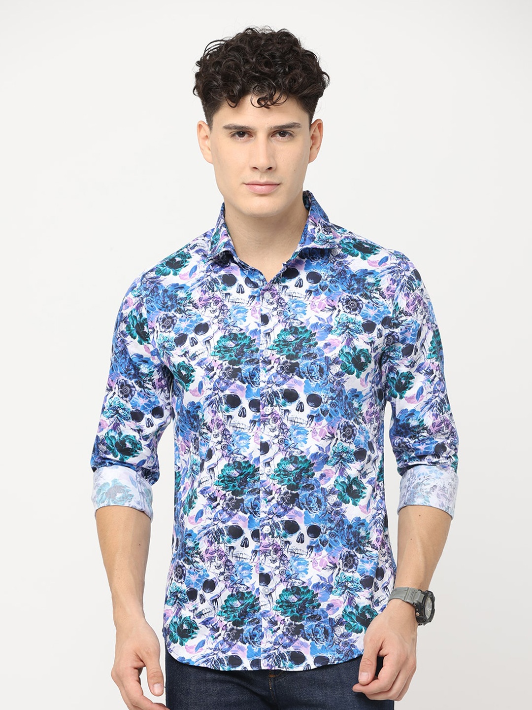 

FLY 69 Floral Printed Cotton Premium Slim Fit Opaque Casual Shirt, Blue