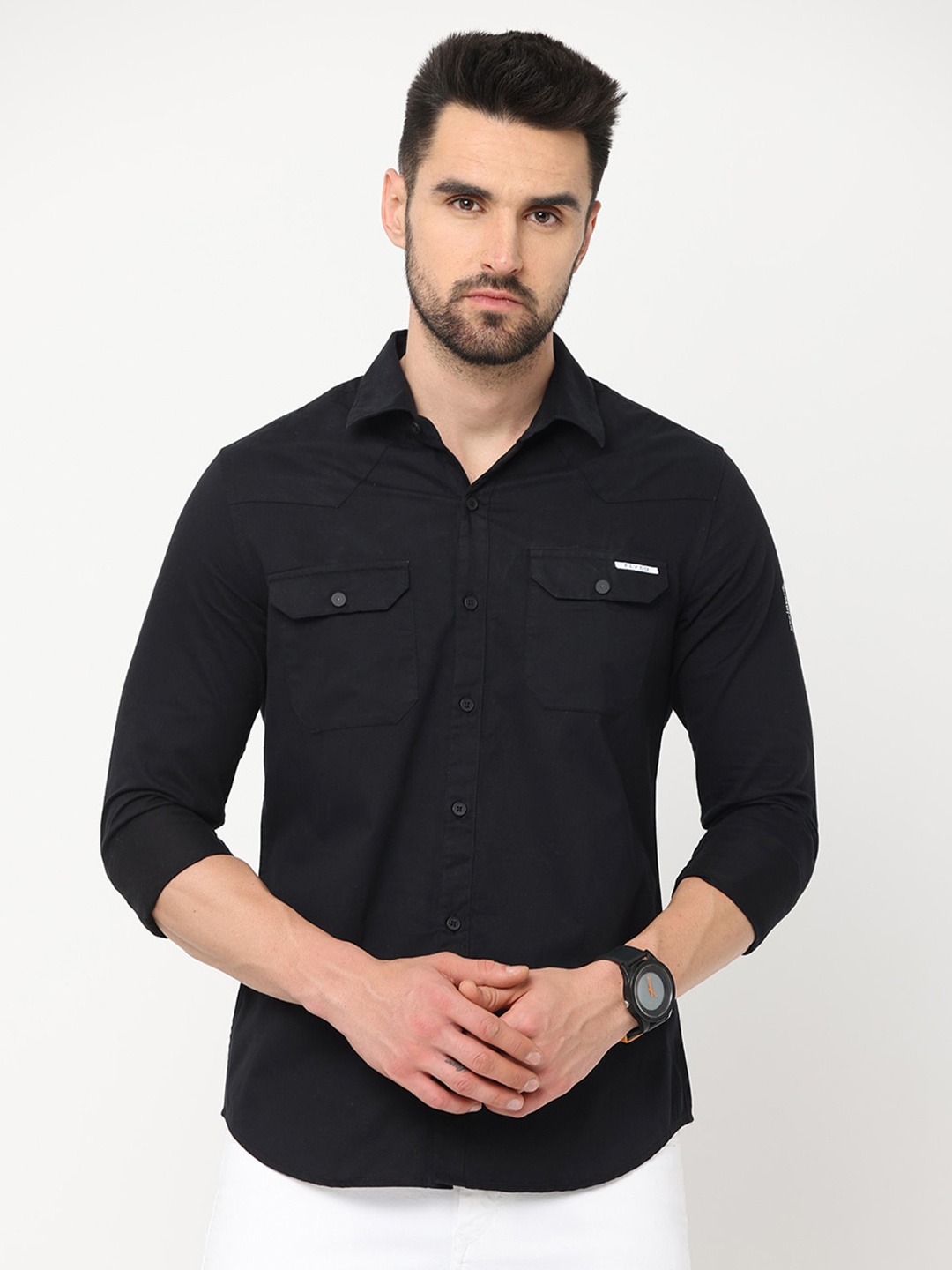 

FLY 69 Premium Slim Fit Cotton Casual Shirt, Black