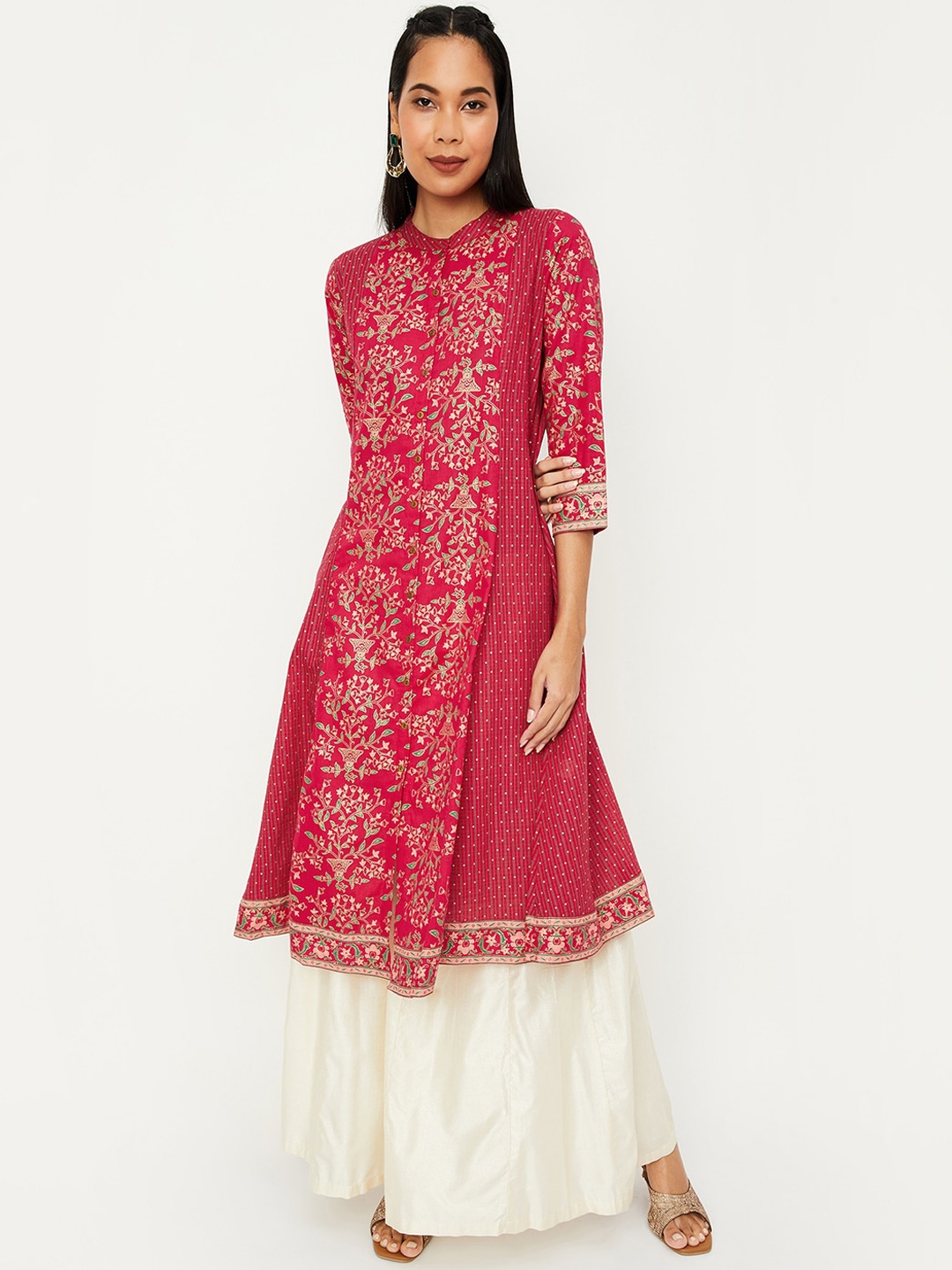 

max Ethnic Motifs Printed A-Line Cotton Kurta, Purple