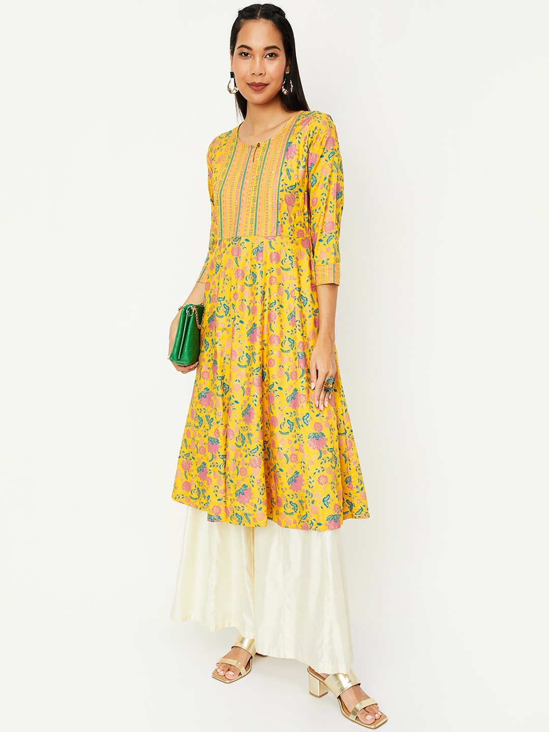 

max Floral Printed Anarkali Kurta, Yellow