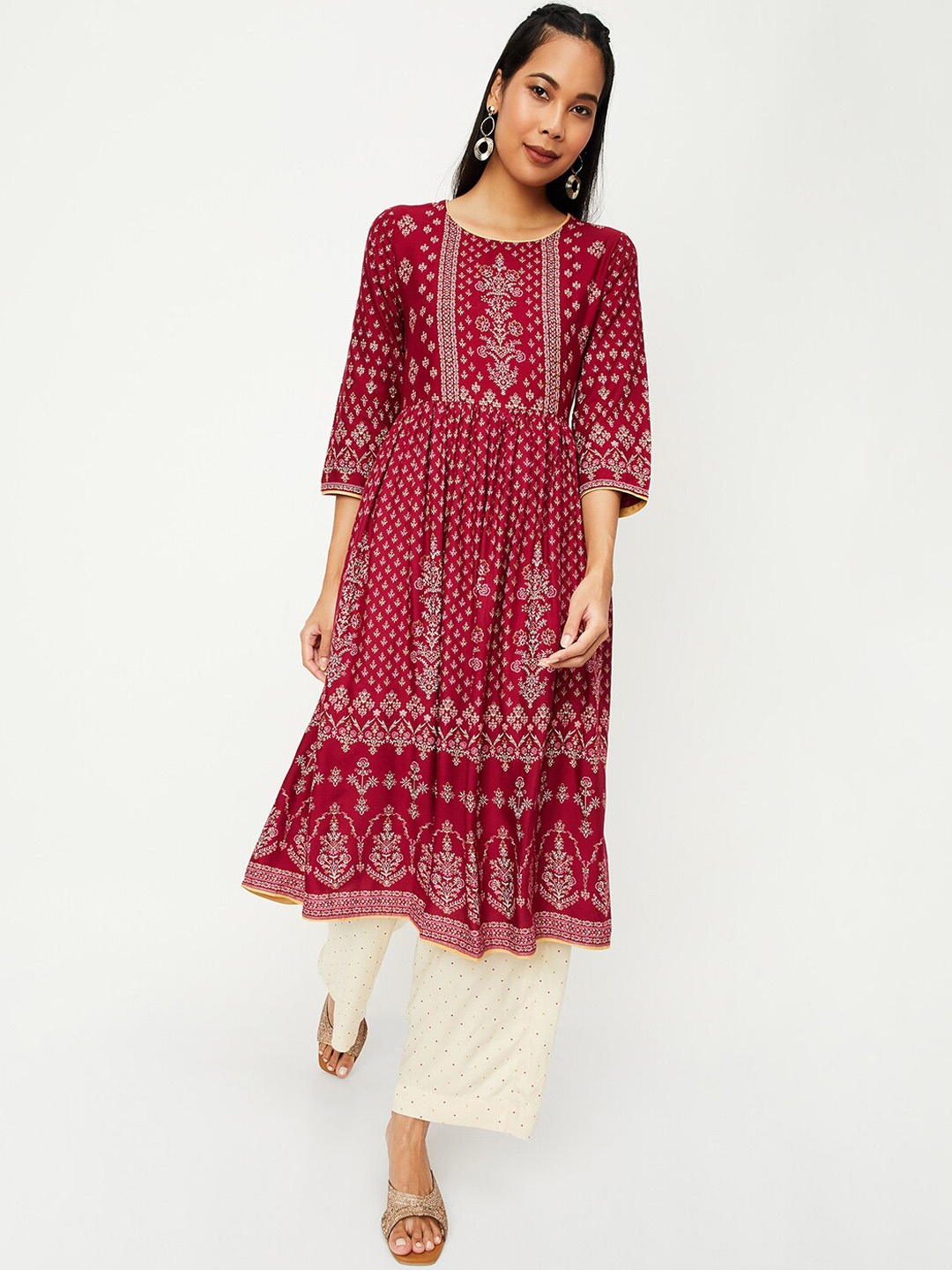 

max Ethnic Motifs Printed Kurta, Maroon