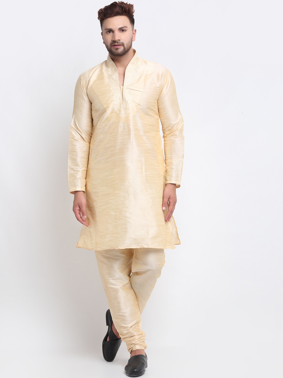 

Armaan Ethnic Ethnic Motifs Yoke Design Thread Work Dupion Silk Kurta with, Cream