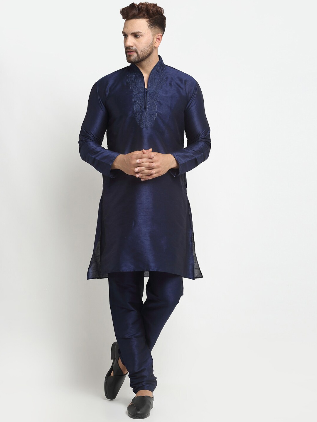 

Armaan Ethnic Ethnic Motifs Yoke Design Dupion Silk Kurta with Churidar, Blue