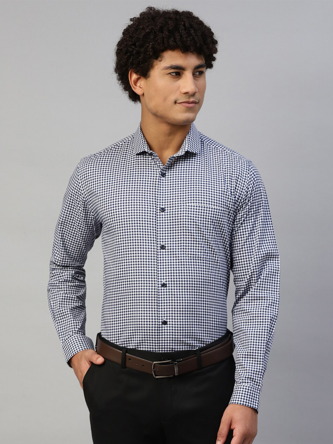 

DON VINO Classic Micro Checks Opaque Cotton Formal Shirt, Blue
