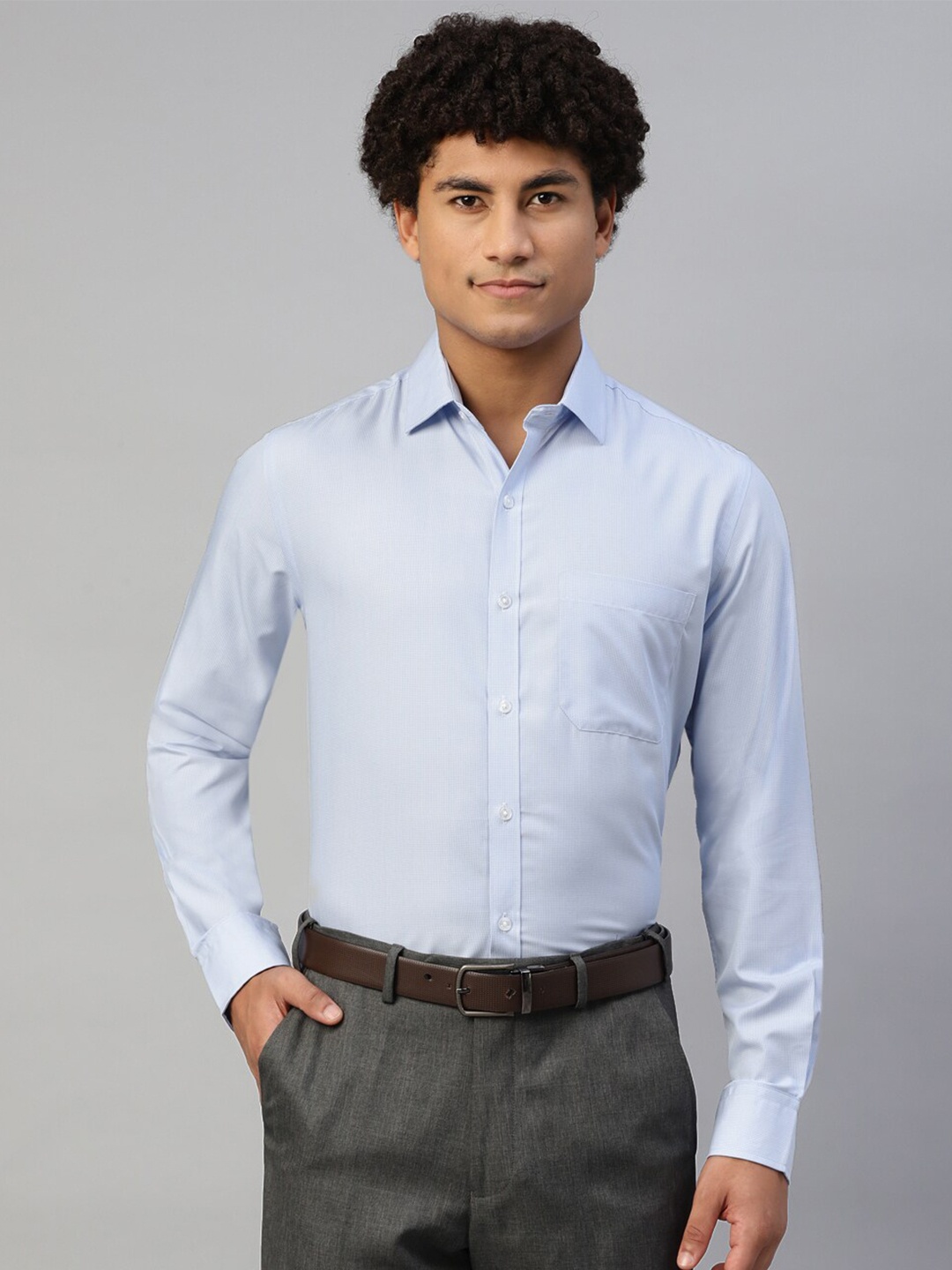 

DON VINO Classic Self Design Opaque Cotton Formal Shirt, Blue