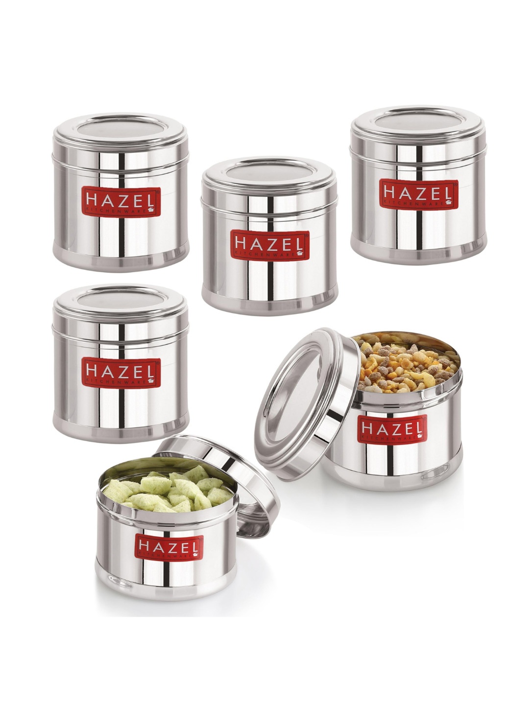 

HAZEL Silver Toned 6 Pieces Stainless Steel Food Containers 750 ml Each