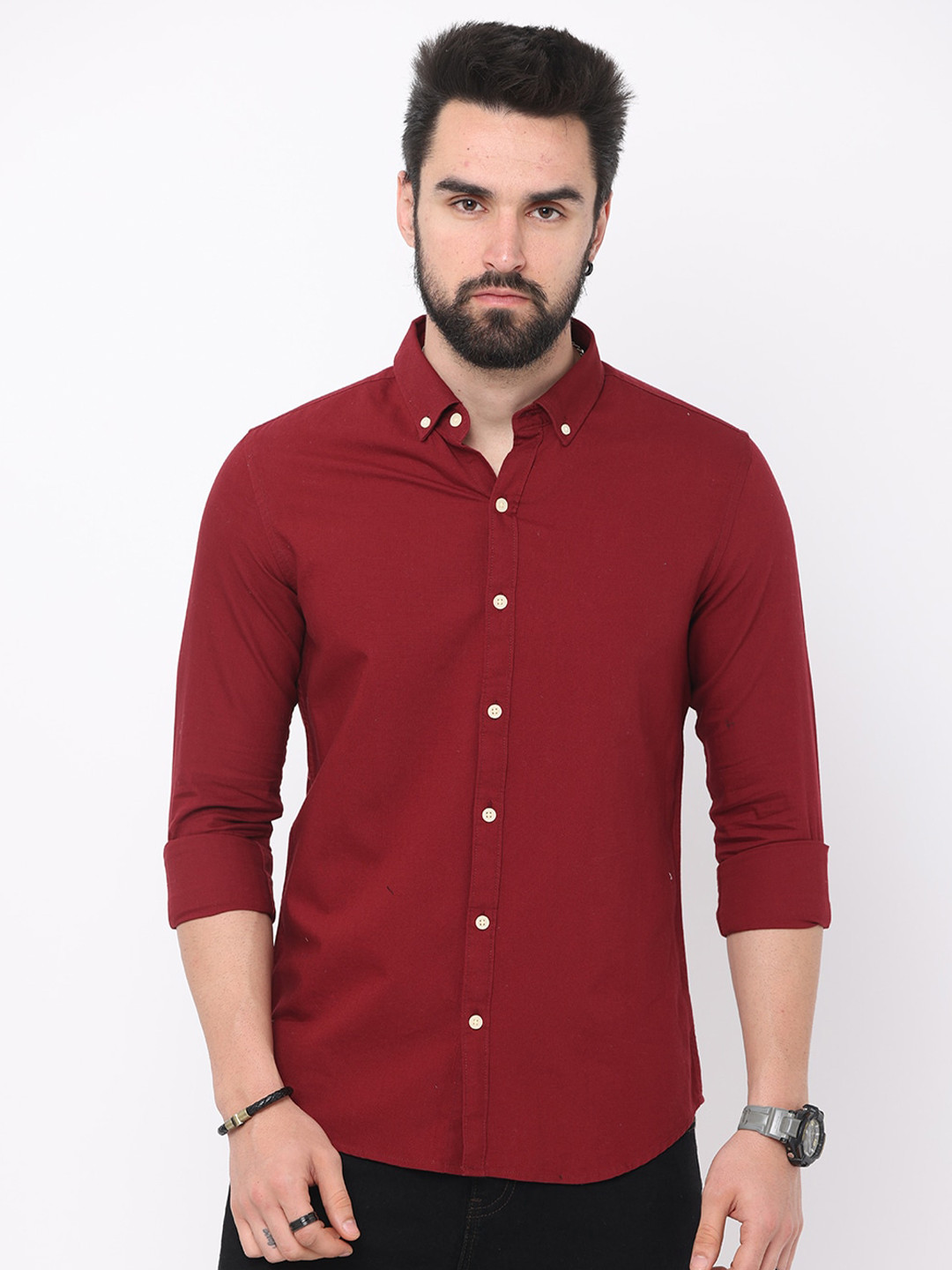 

FLY 69 Premium Slim Fit Cotton Casual Shirt, Red