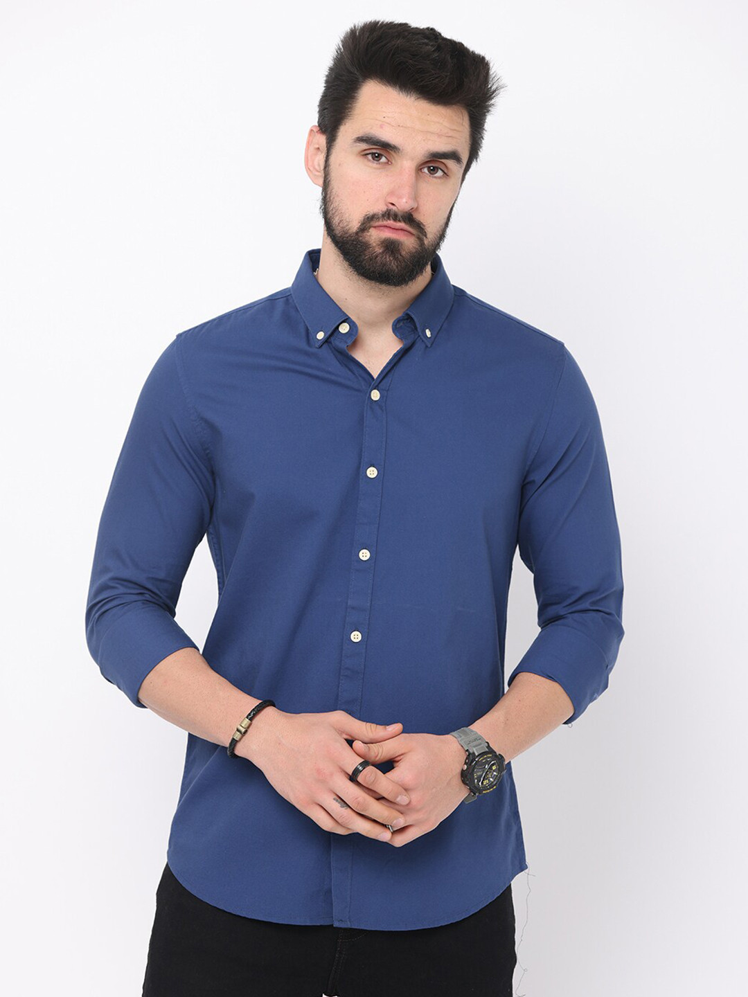 

FLY 69 Premium Slim Fit Pure Cotton Casual Shirt, Blue