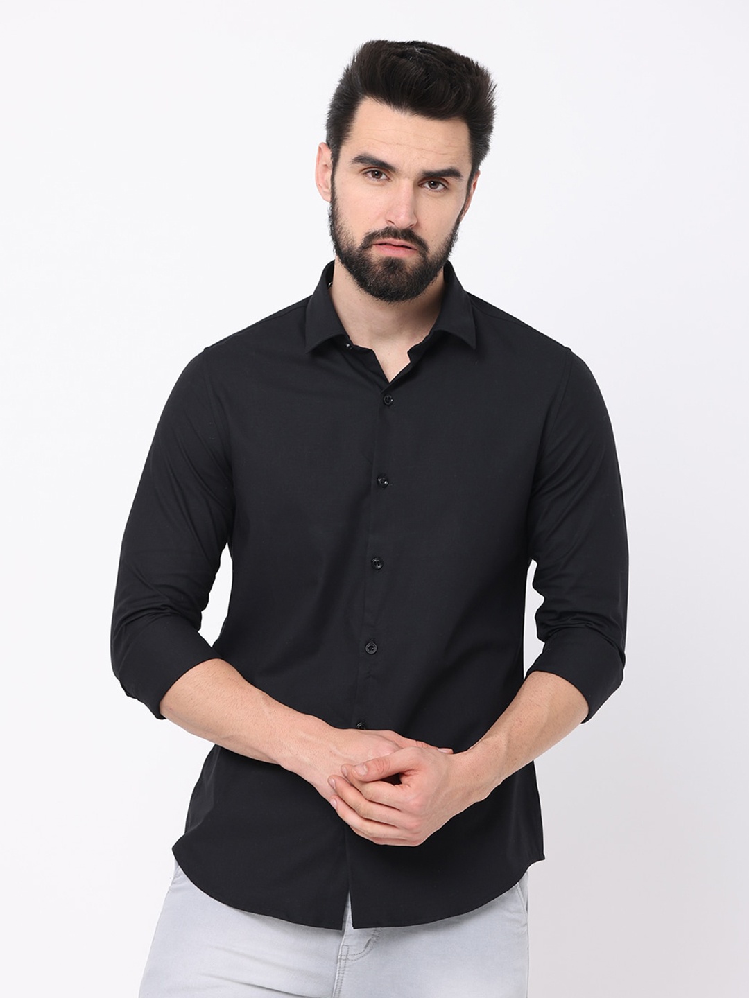 

FLY 69 Premium Slim Fit Cotton Casual Shirt, Black