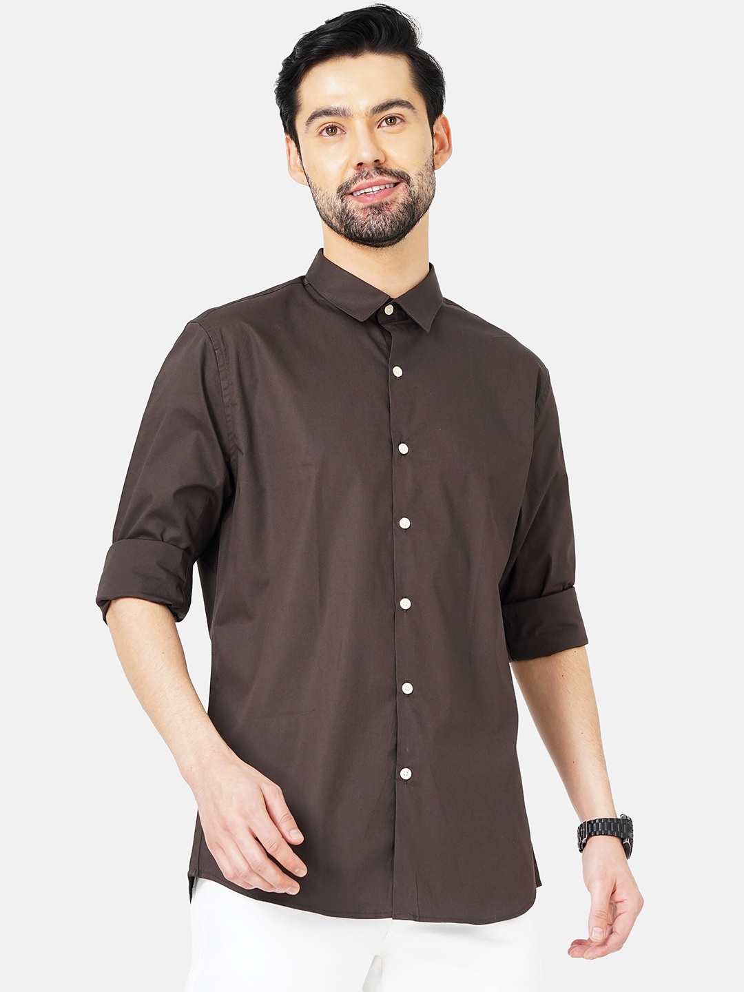 

FLY 69 Premium Slim Fit Pure Cotton Casual Shirt, Brown