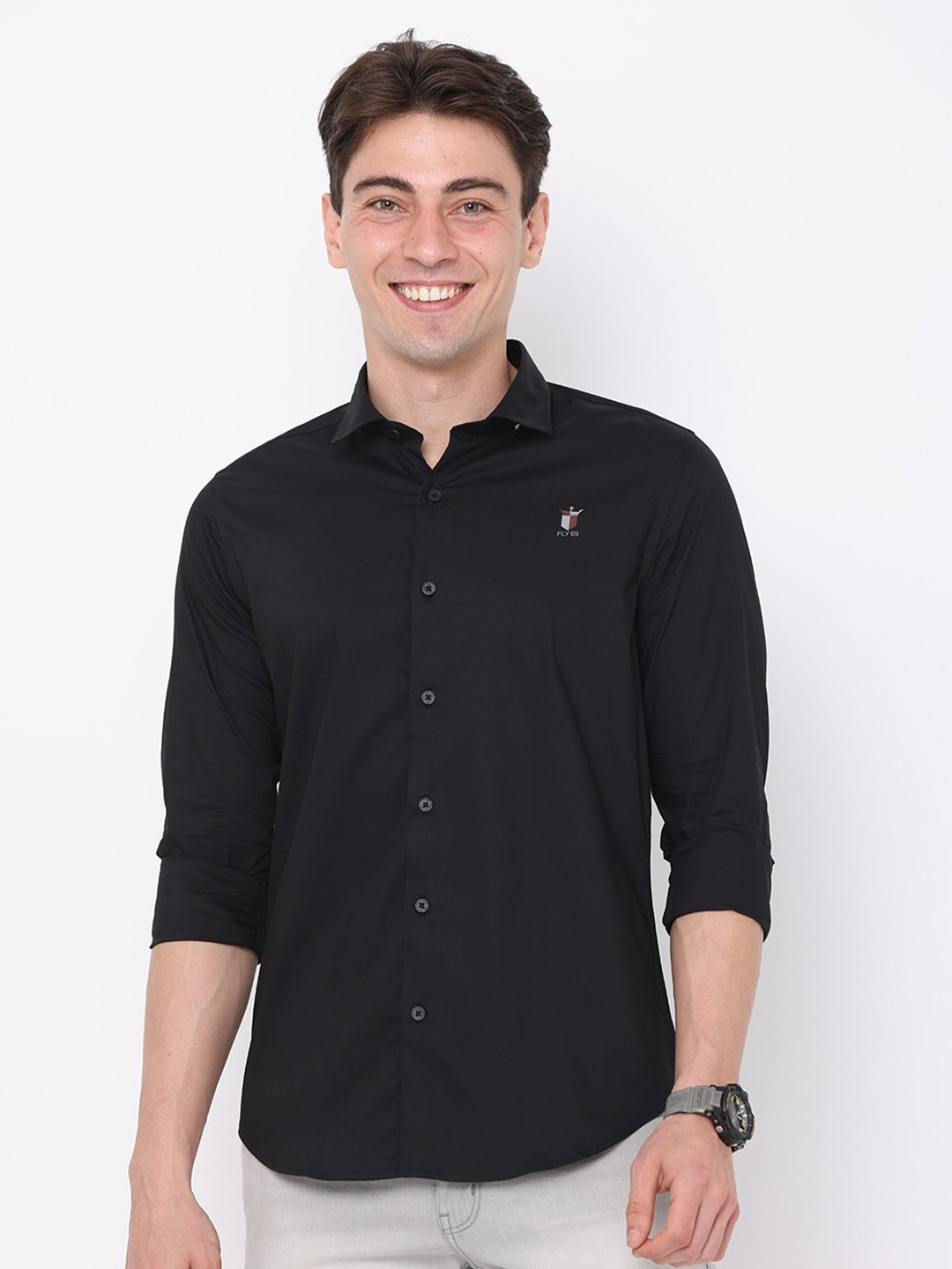 

FLY 69 Premium Slim Fit Pure Cotton Casual Shirt, Black