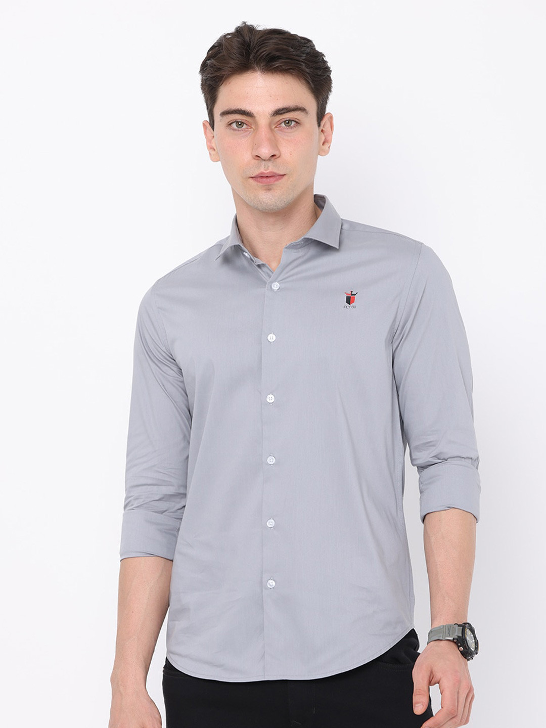 

FLY 69 Premium Slim Fit Opaque Pure Cotton Casual Shirt, Grey