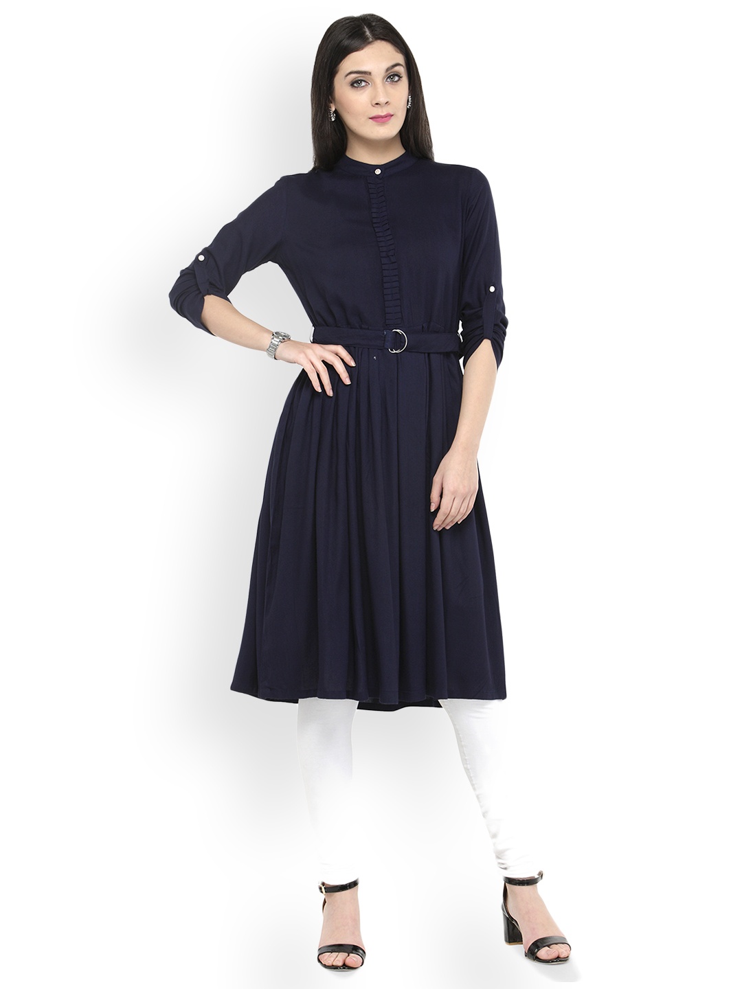 

Kvsfab Women Navy Blue Solid A-Line Kurta