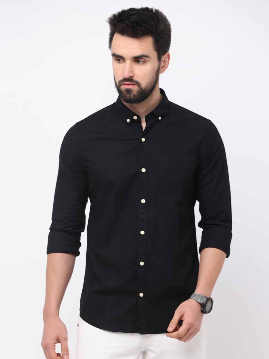 

FLY 69 Premium Slim Fit Opaque Casual Pure Cotton Shirt, Black