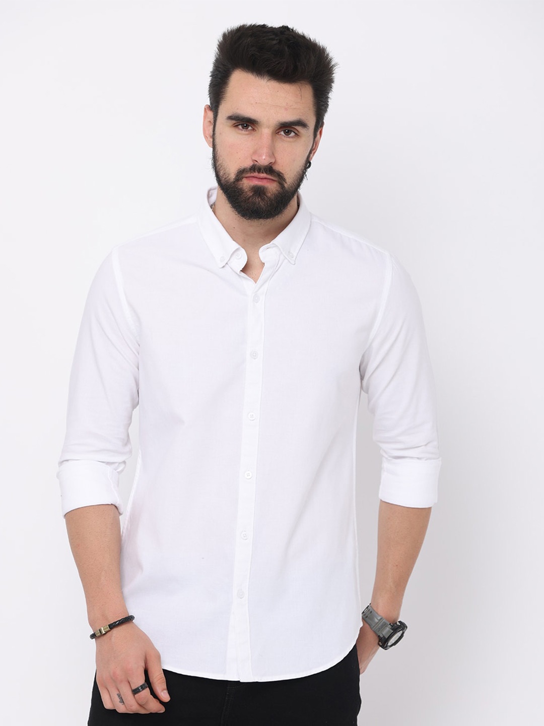 

FLY 69 Premium Slim Fit Button-Down Collar Pure Cotton Casual Shirt, White