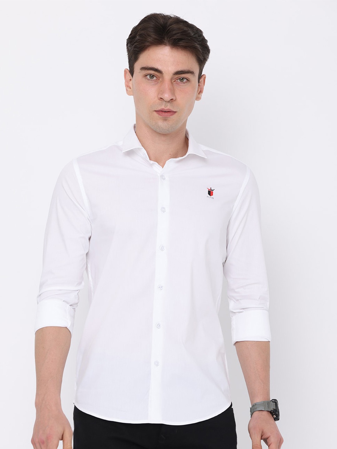 

FLY 69 Men Premium Slim Fit Cutaway Collar Cotton Casual Shirt, White