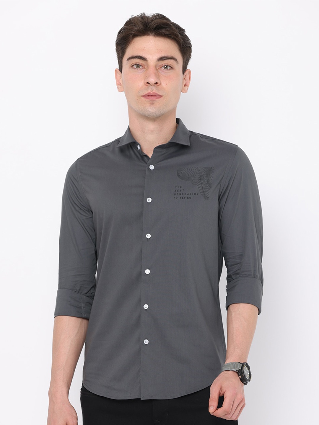 

FLY 69 Premium Slim Fit Pure Cotton Casual Shirt, Grey