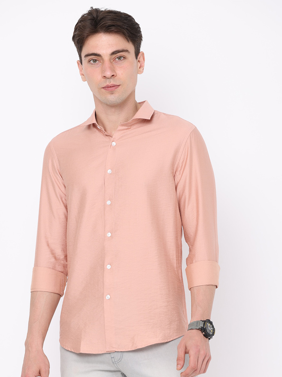

FLY 69 Premium Slim Fit Opaque Cotton Casual Shirt, Pink