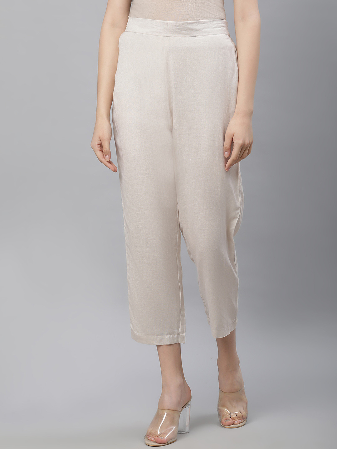

Linen Club Woman Women Straight Fit Cropped Linen Trousers, Beige