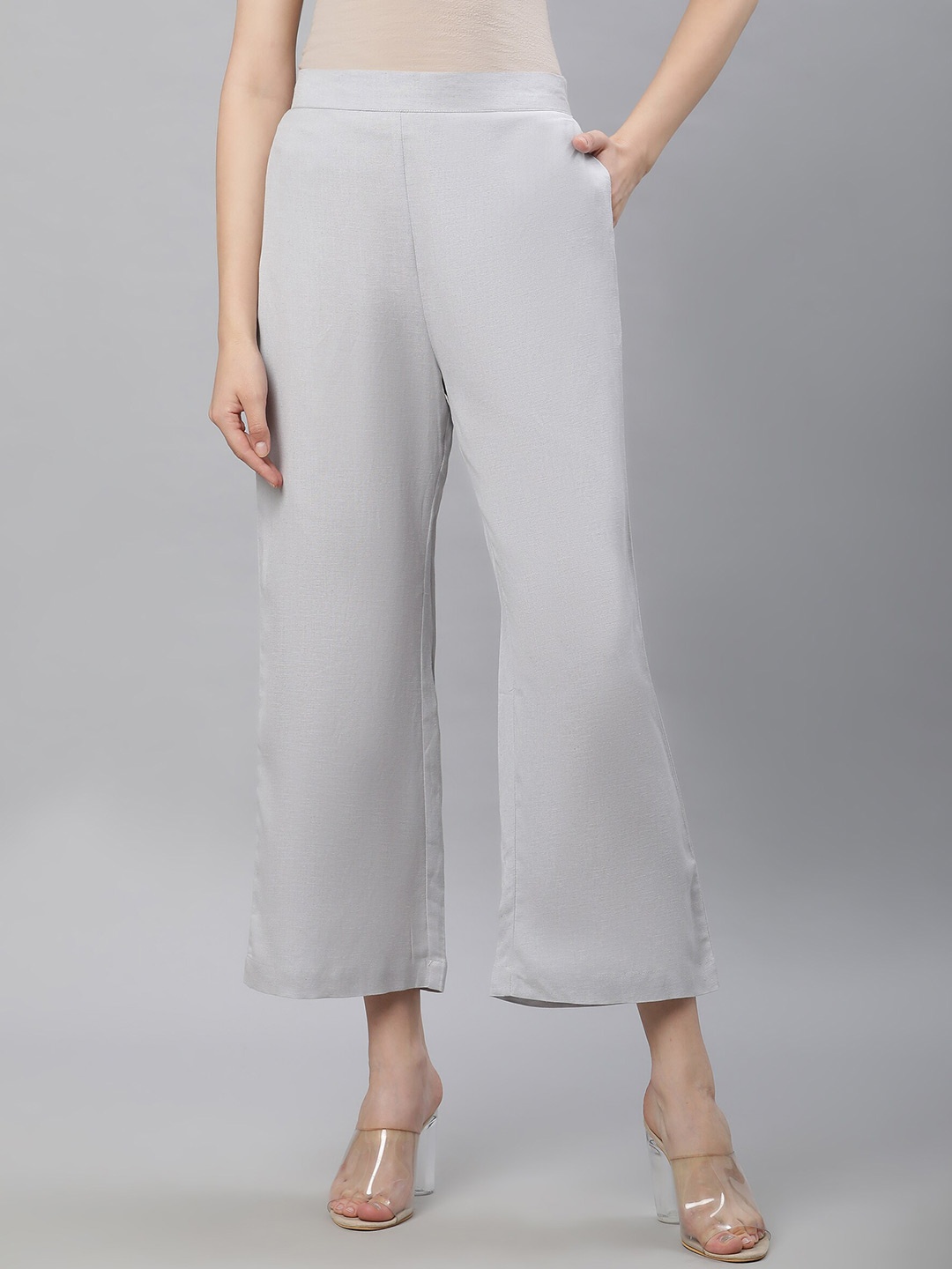 

Linen Club Woman Straight Linen Palazzos, Grey