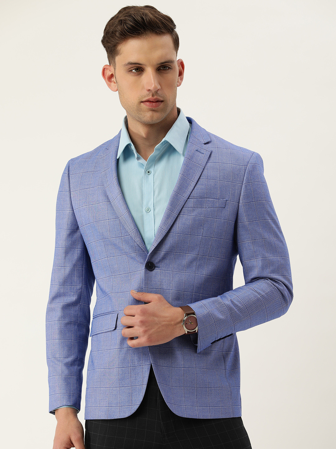 

Peter England Elite Slim Fit Single-Breasted Checked Formal Blazers, Blue