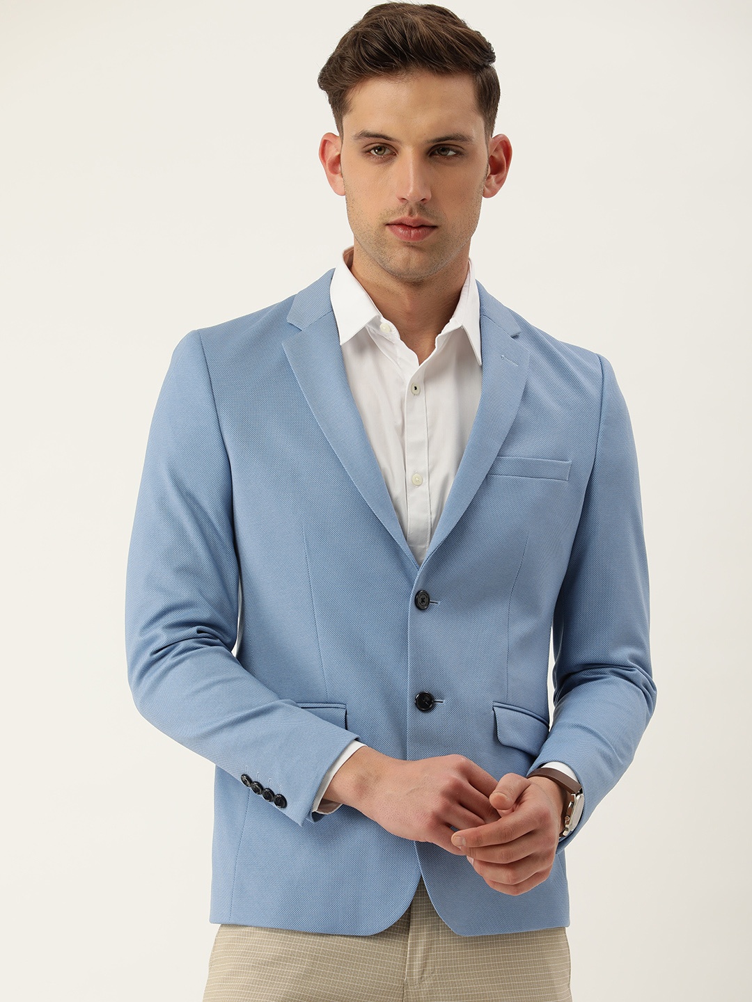 

Peter England Elite Slim Fit Single-Breasted Checked Formal Blazers, Blue