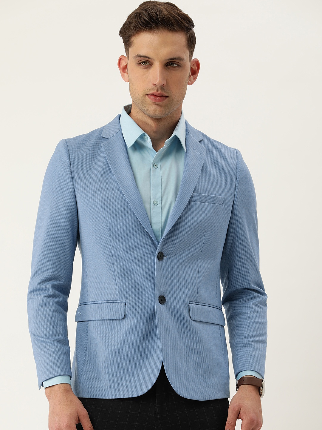 

Peter England Elite Slim Fit Single-Breasted Checked Formal Blazers, Blue