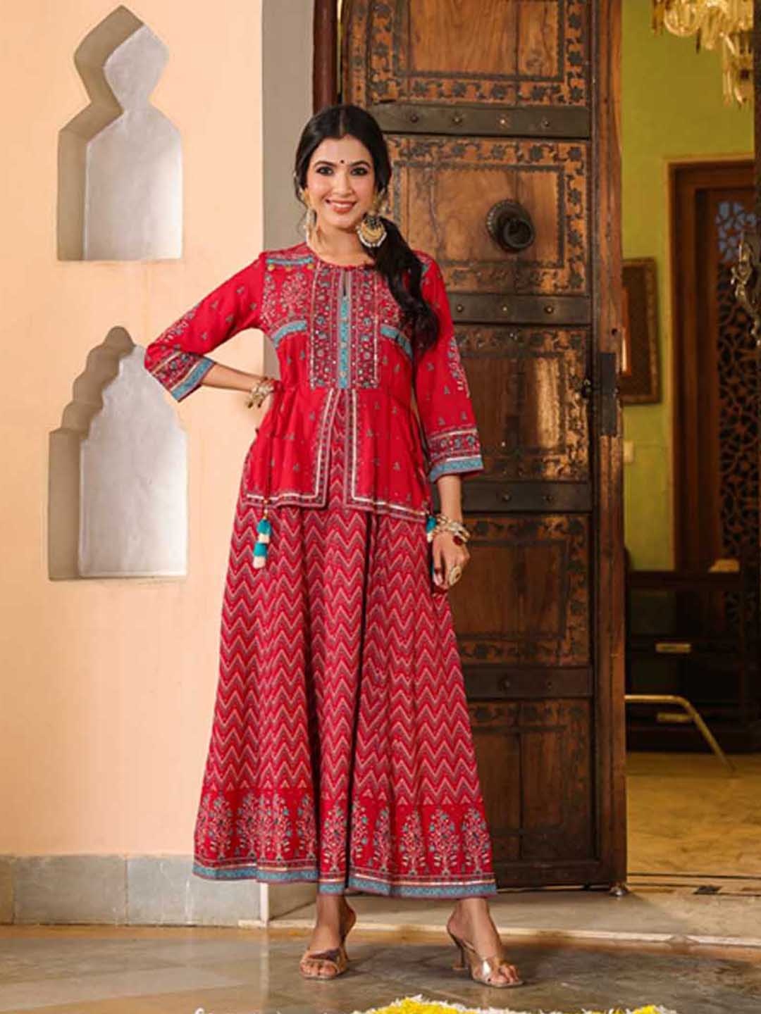 

Juniper Ethnic Motifs Printed Maxi Dress, Red