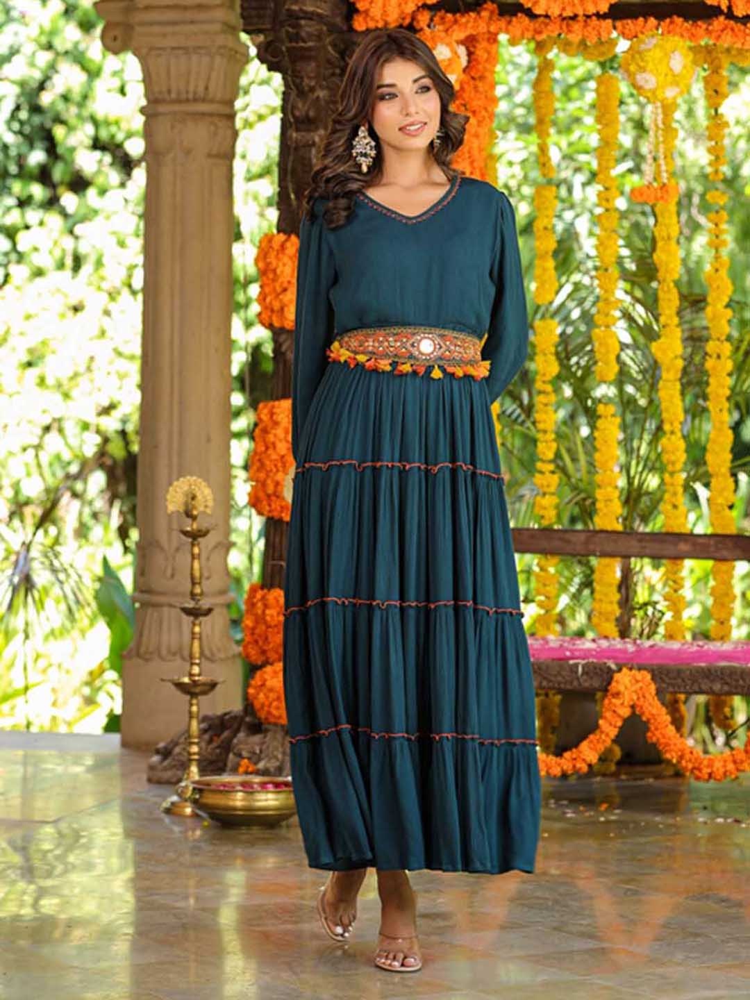 

Juniper Tiered Maxi Dress With Belt, Green