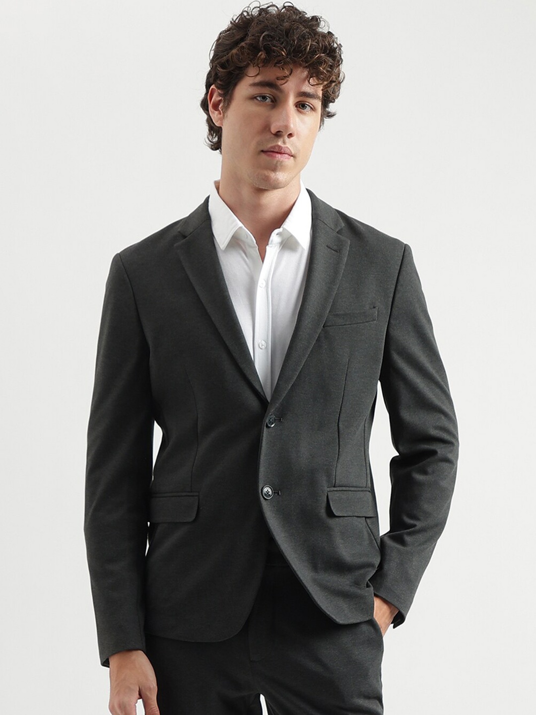 

United Colors of Benetton Notched Lapel Single-Breasted Casual Blazer, Charcoal