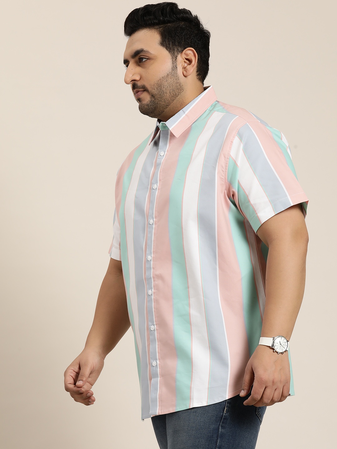

Sztori Men Plus Size Original Opaque Striped Casual Shirt, Multi
