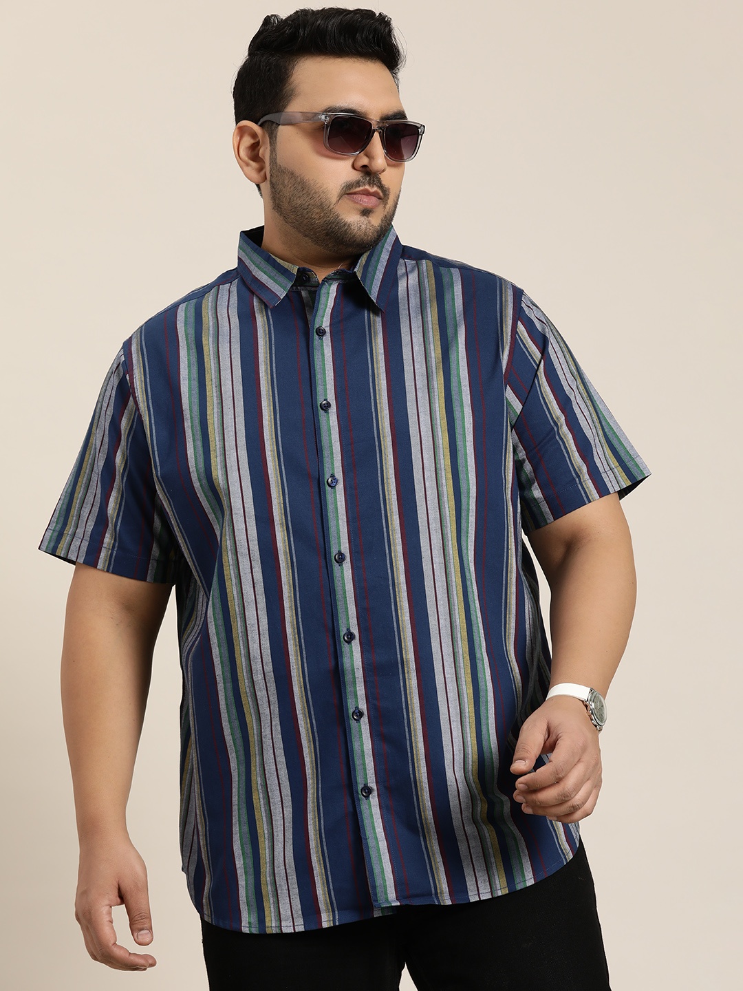 

Sztori Men Plus Size Original Opaque Striped Casual Shirt, Navy blue