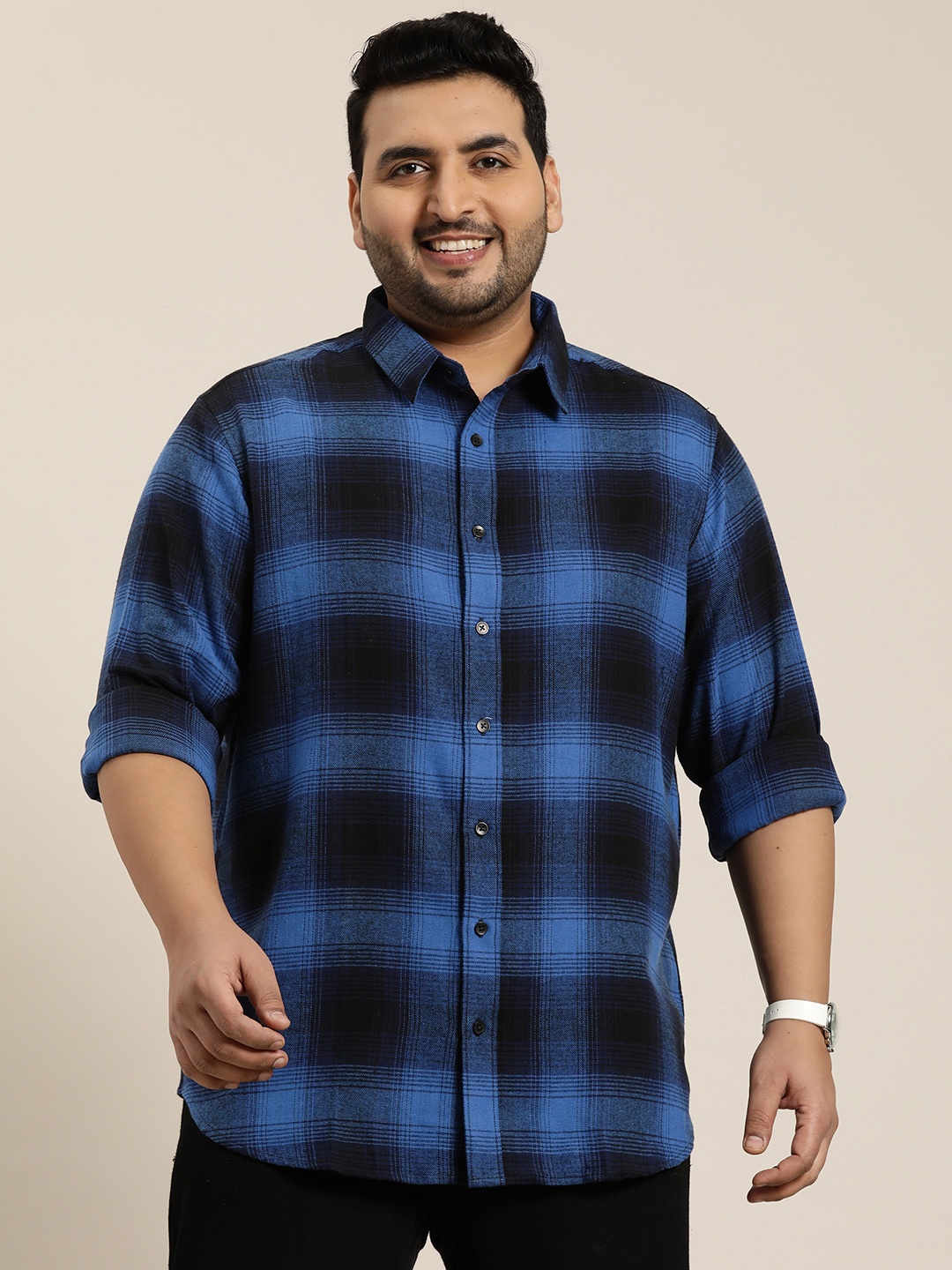 

Sztori Men Plus Size Original Opaque Checked Casual Shirt, Navy blue