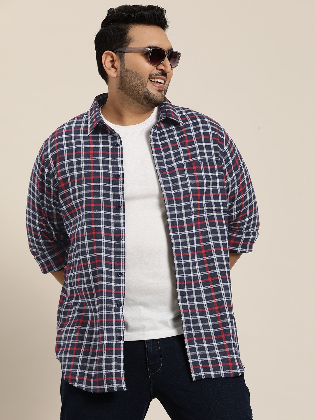 

Sztori Men Plus Size Original Opaque Checked Casual Shirt, Navy blue