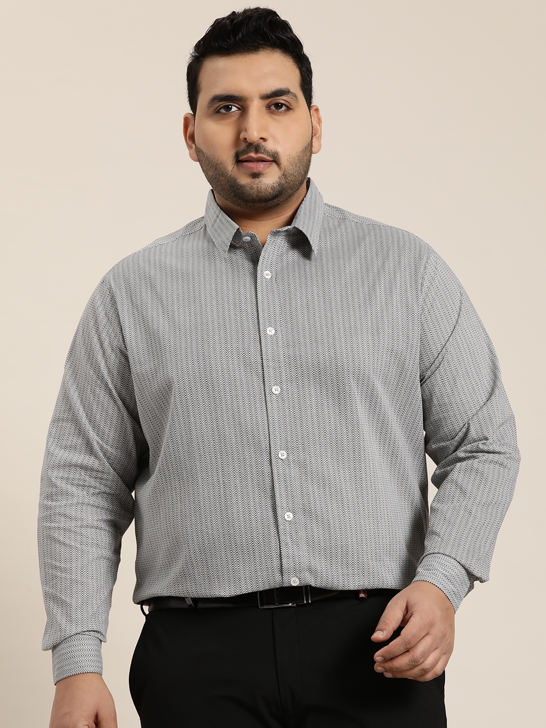 

Sztori Men Plus Size Original Opaque Printed Formal Shirt, White