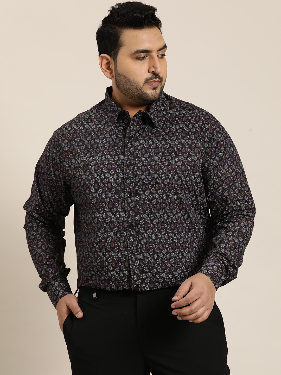 

Sztori Men Plus Size Original Opaque Printed Formal Shirt, Black