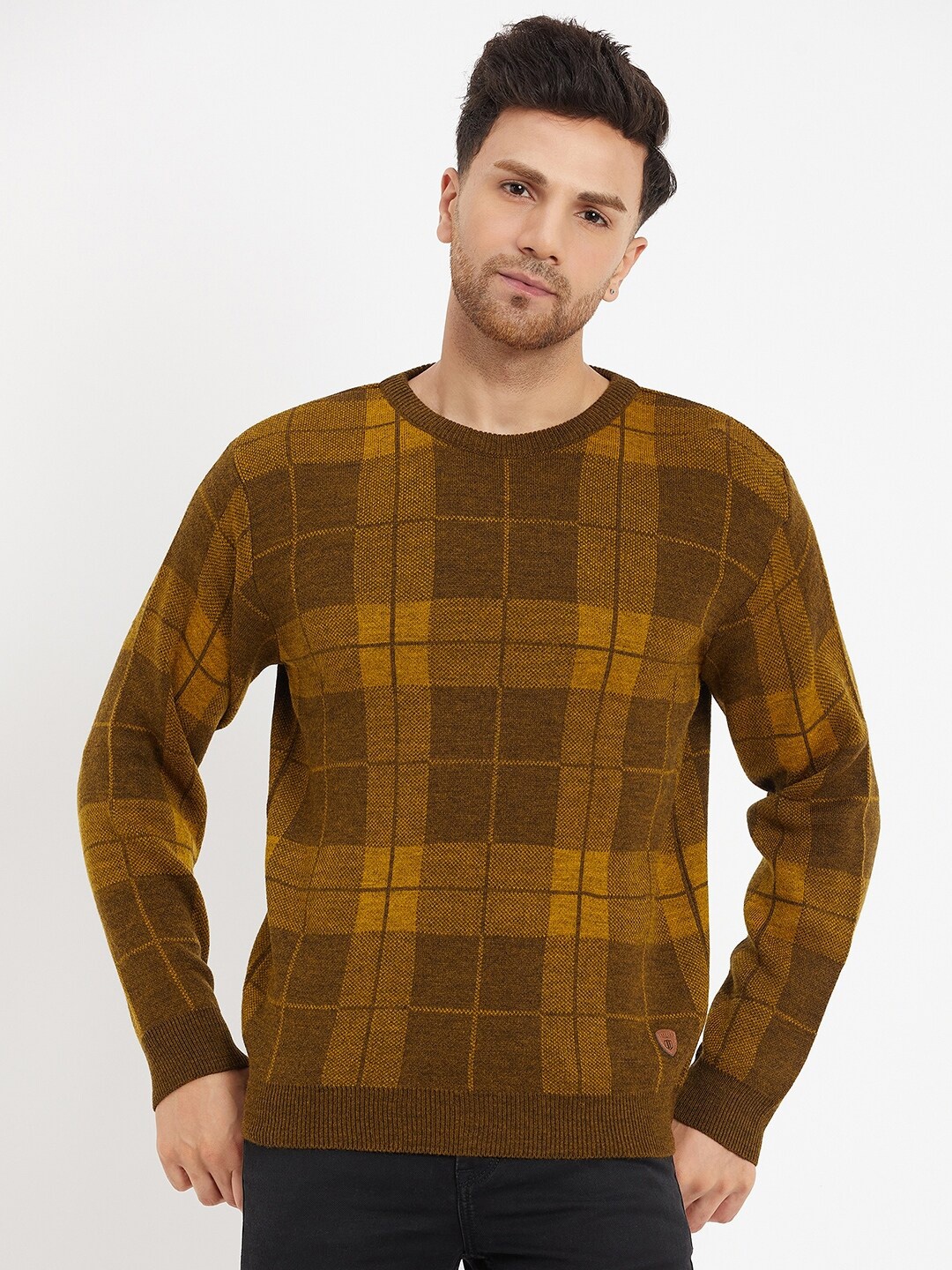 

Duke Checked Round Neck Pullover, Yellow