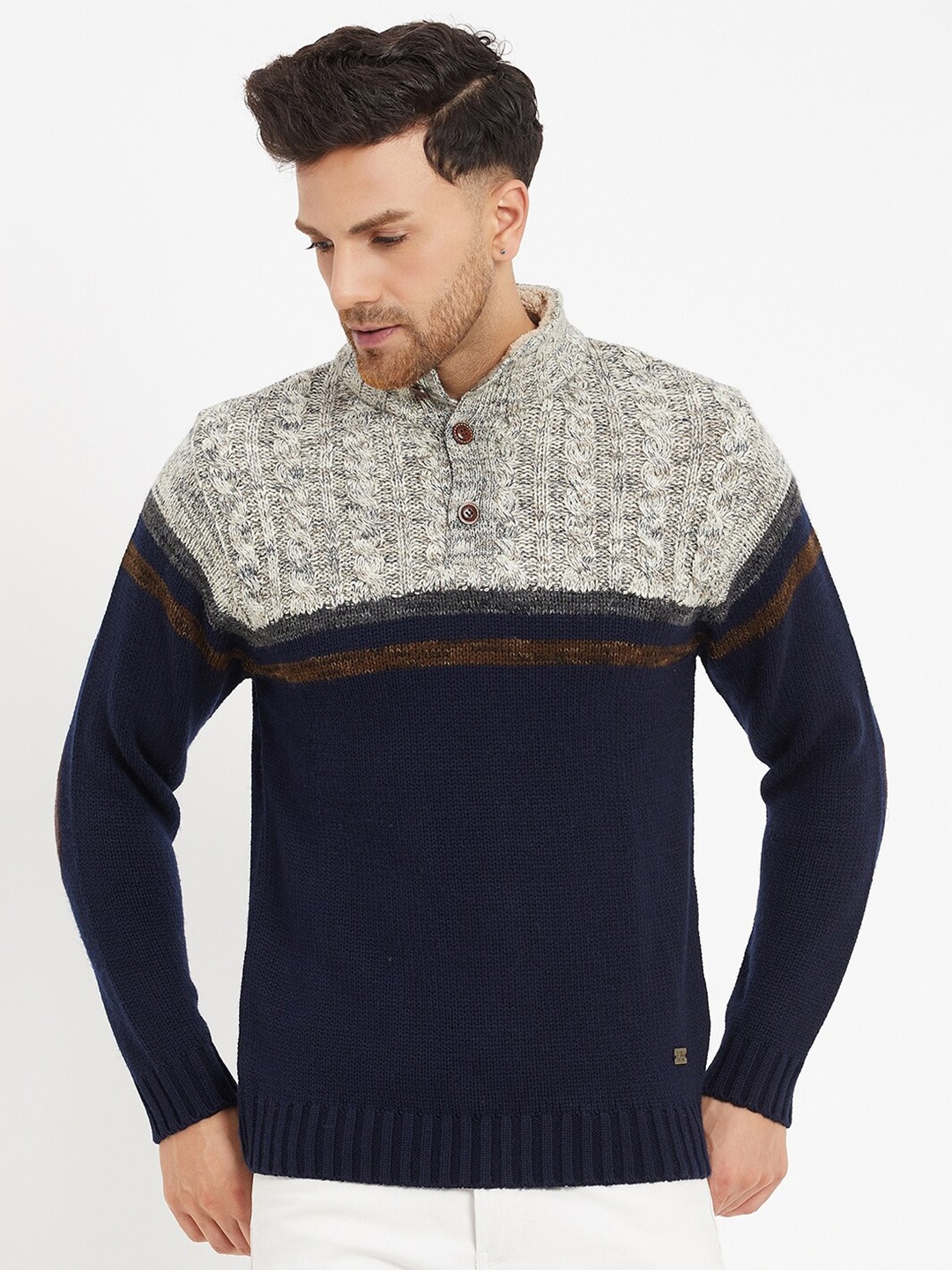

Duke Colourblocked Mock Collar Pullover, Blue
