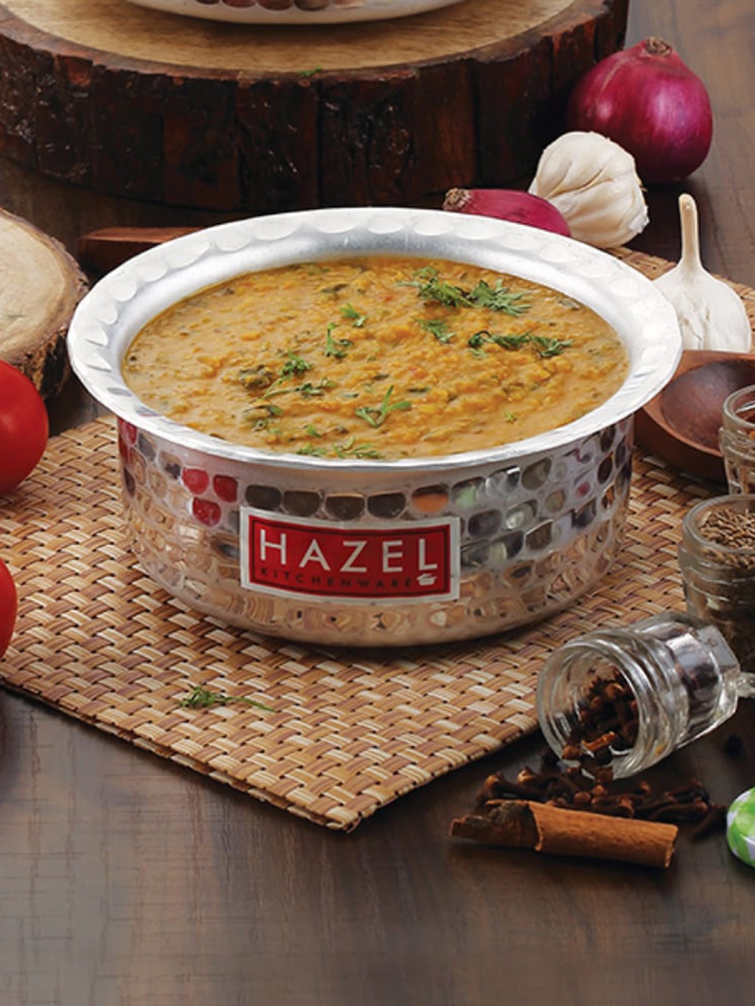 

HAZEL Silver Aluminium Hammered Milk Pot with Lid Bhagona Tope Set
