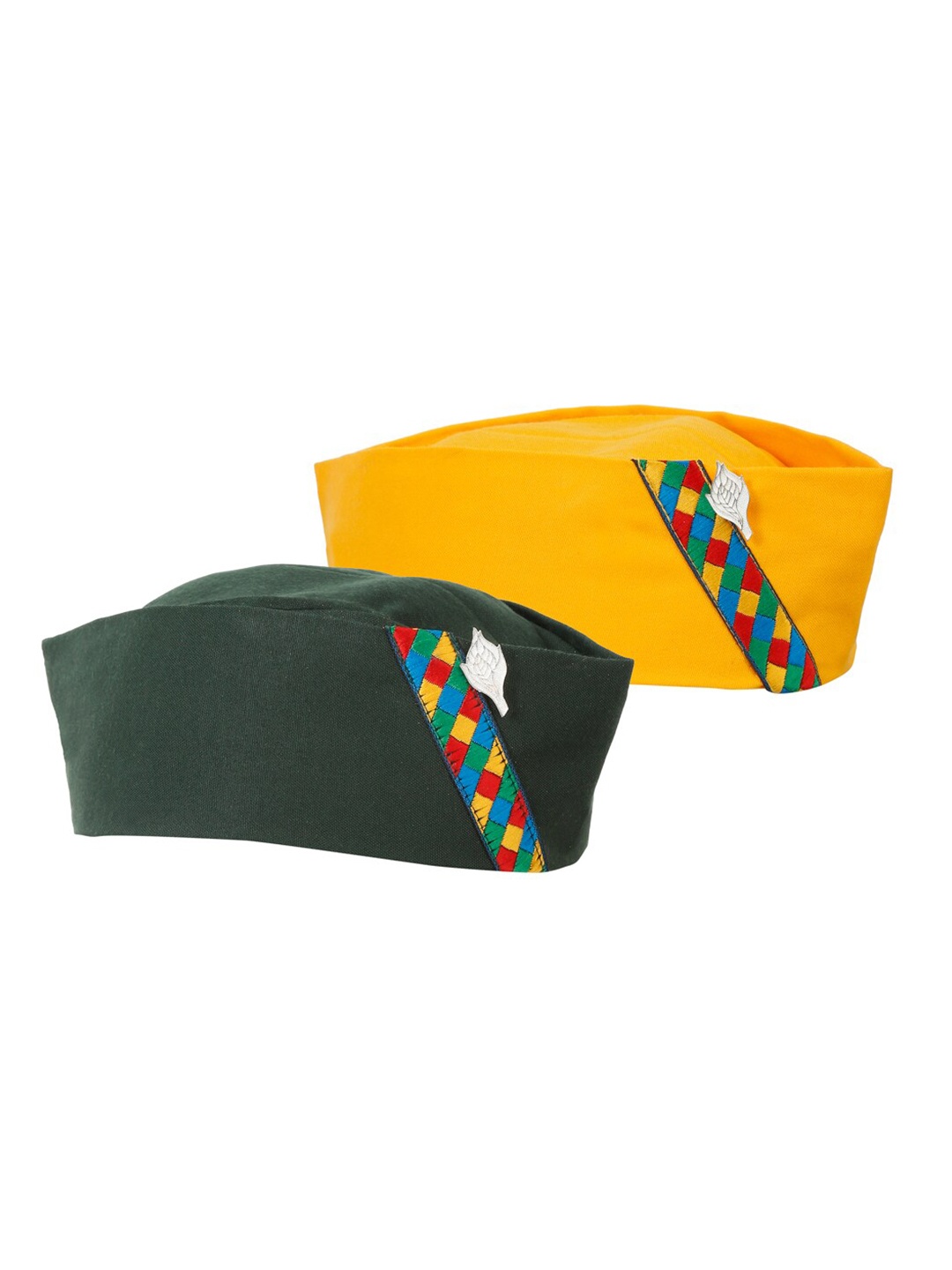 

The Mini NEEDLE Men Pack of 2 Cotton Pahadi Caps, Green
