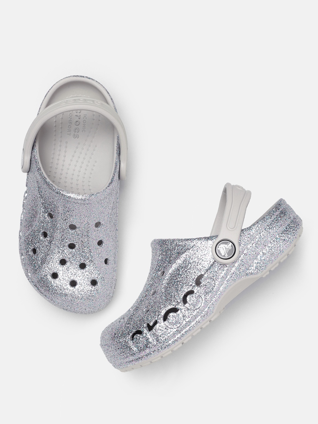 

Crocs Kids Baya Glitter Clogs, Silver