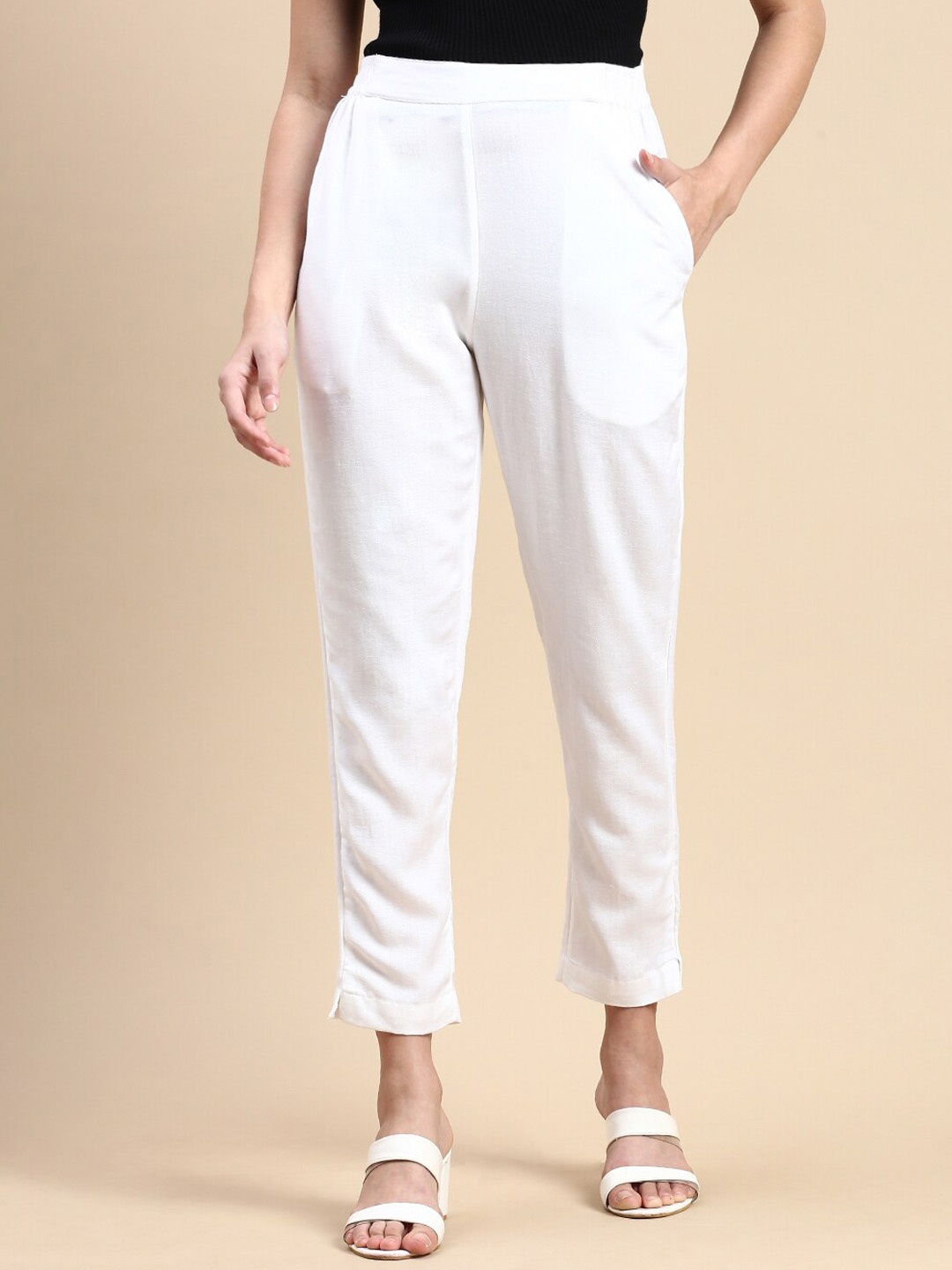 

De Moza Women High-Rise Cigarette Trousers, White
