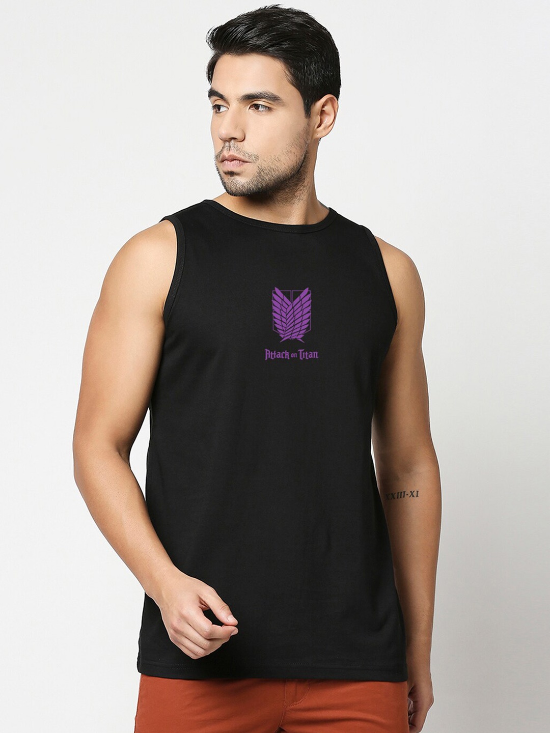 

Bewakoof Black Printed Sleeveless Pure Cotton Gym Vest 605740