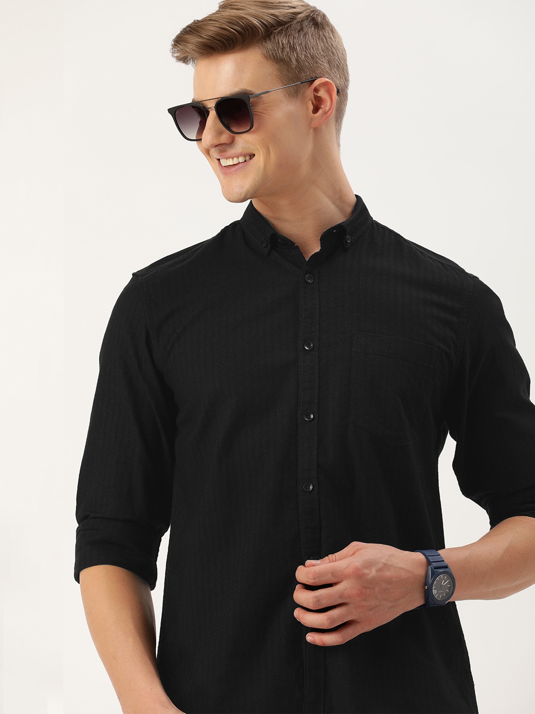 

Mast & Harbour Men Standard Multi Stripes Opaque Casual Shirt, Black